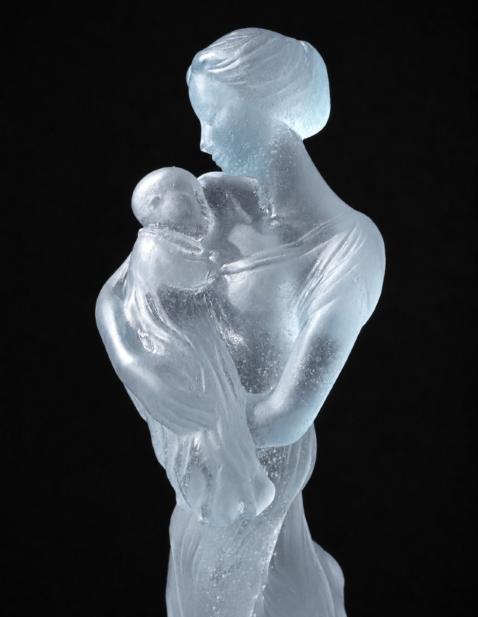 Maternité En Pate De Verre , Mere à l'Enfant , Signée Daum France , Art Nouveau-photo-3