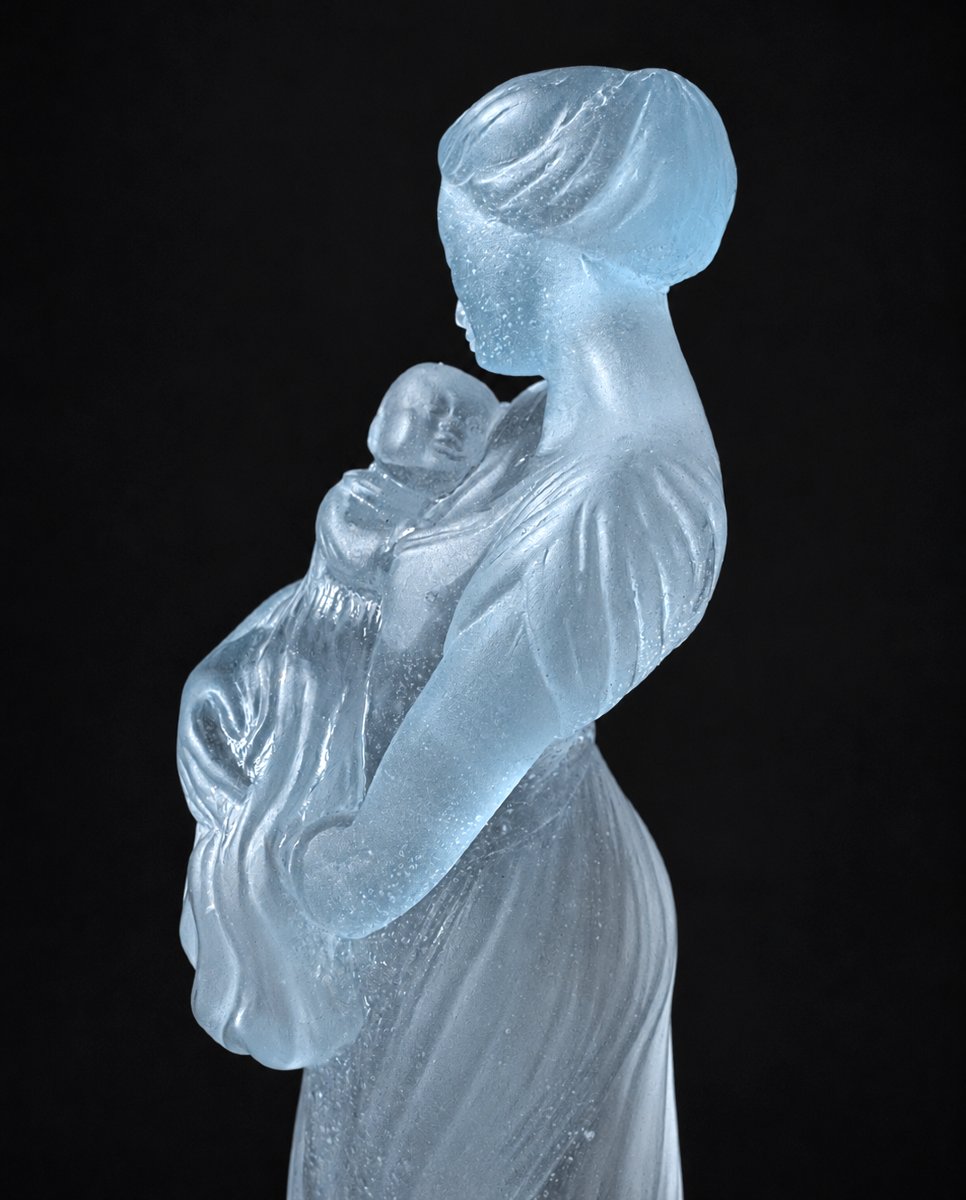 Maternité En Pate De Verre , Mere à l'Enfant , Signée Daum France , Art Nouveau-photo-1