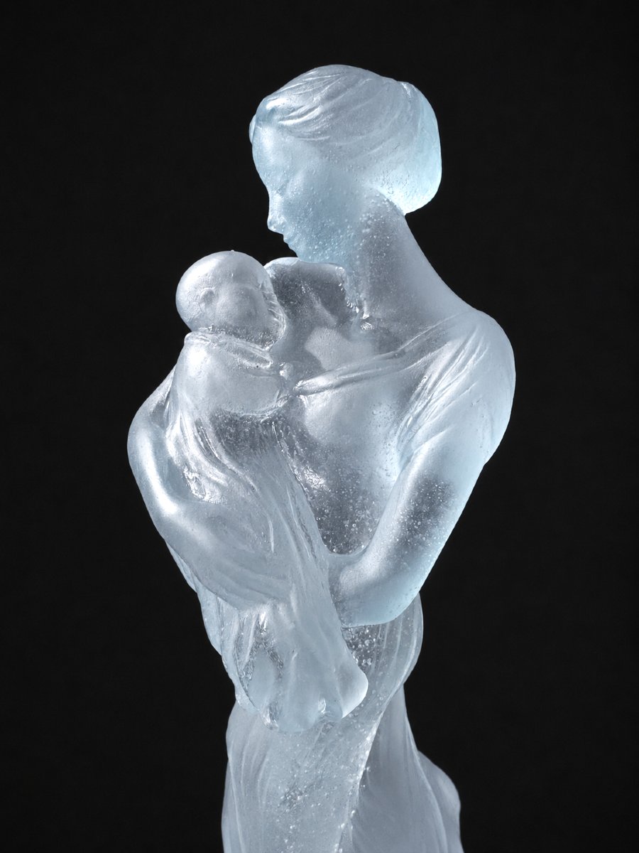 Maternité En Pate De Verre , Mere à l'Enfant , Signée Daum France , Art Nouveau-photo-3