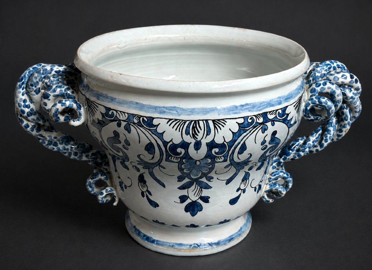 Cache Pot En Faience De Nevers , Bac à Oranger , Style XVIIIe , Camaieu De Bleu , XIXe Cratere-photo-4