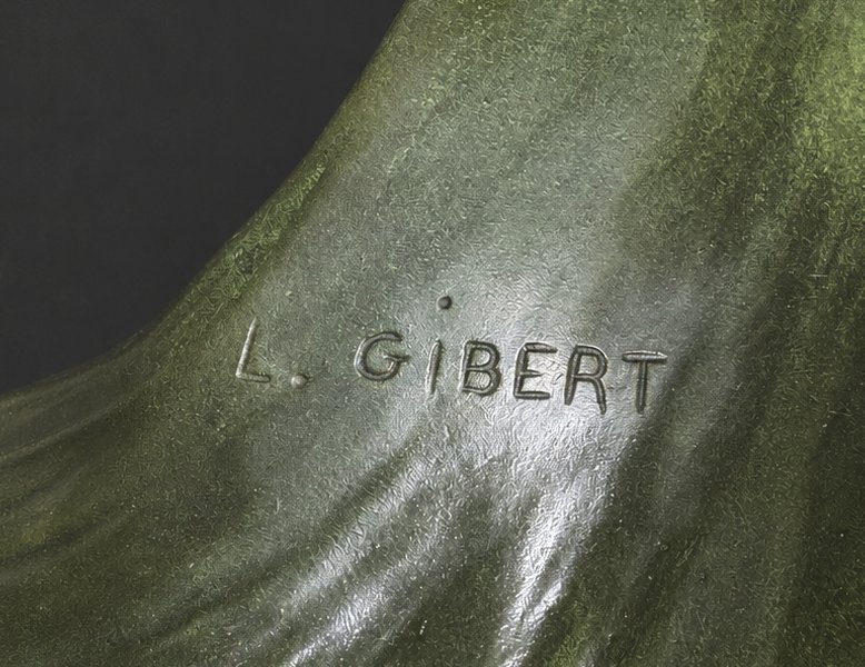 Bronze Animalier , Mouette Sur Vague , Signé Lucien Gibert , Art Deco , Patine Verte 1920-photo-1