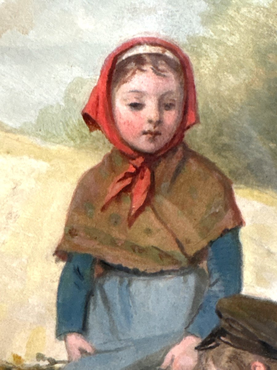 Aquarelle Scene De Genre XIXe , Trois Enfants , Napoléon III , Louis Lassalle , 1876 , Peinture-photo-2