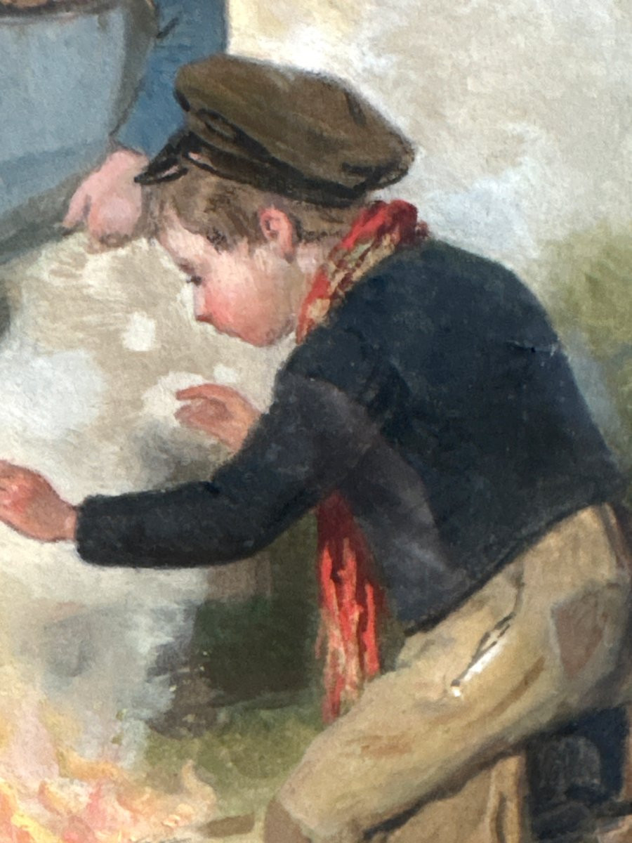 Aquarelle Scene De Genre XIXe , Trois Enfants , Napoléon III , Louis Lassalle , 1876 , Peinture-photo-4