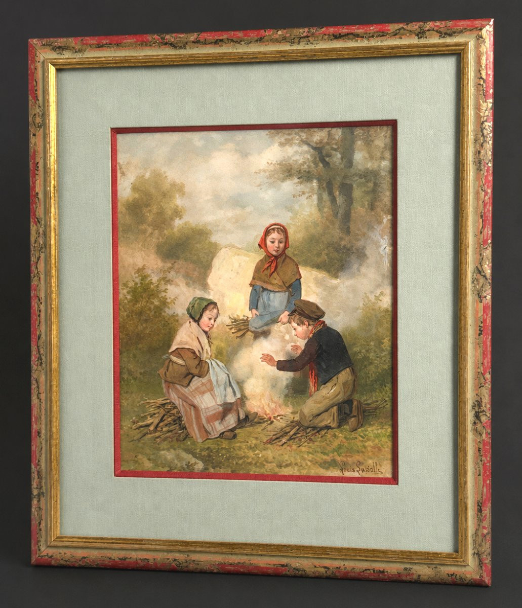 Aquarelle Scene De Genre XIXe , Trois Enfants , Napoléon III , Louis Lassalle , 1876 , Peinture-photo-2