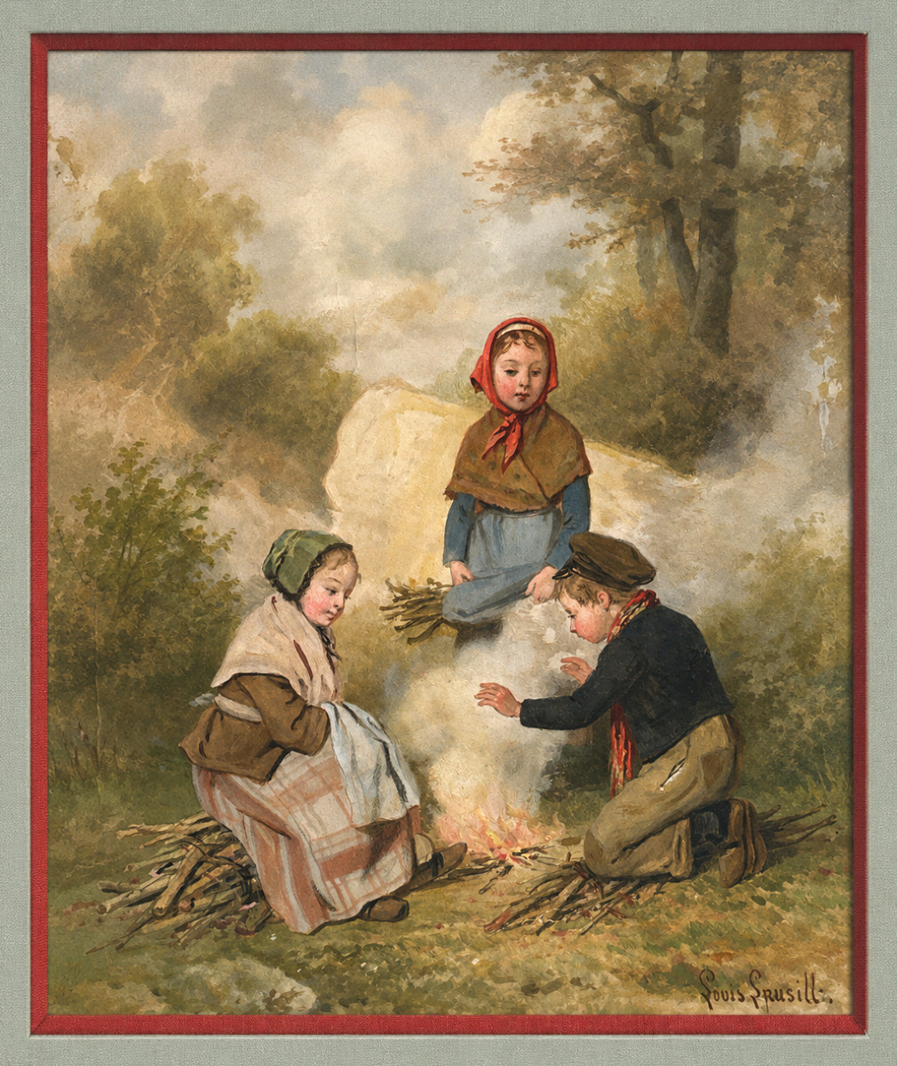 Aquarelle Scene De Genre XIXe , Trois Enfants , Napoléon III , Louis Lassalle , 1876 , Peinture