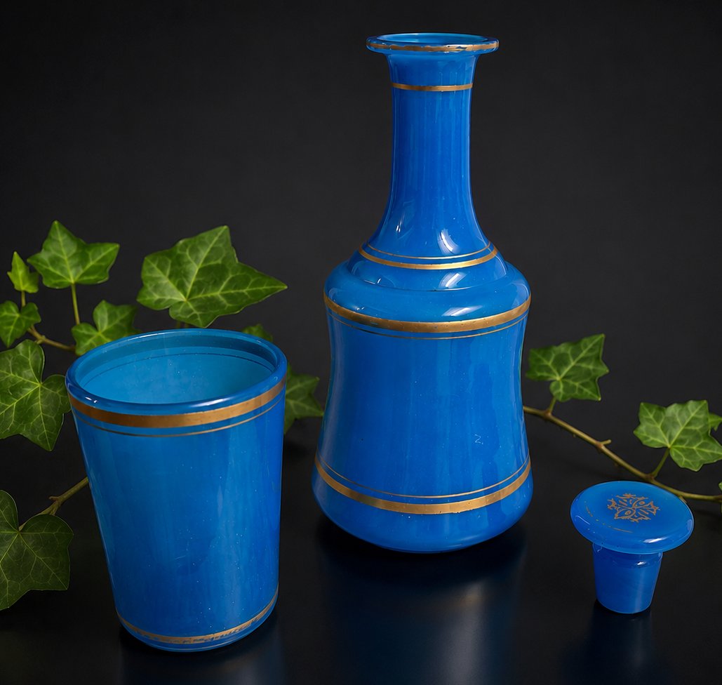 Carafe En Opaline Bleue , Gobelet , Service de Nuit , Gobelet / Verre , Louis Philippe XIXe-photo-2