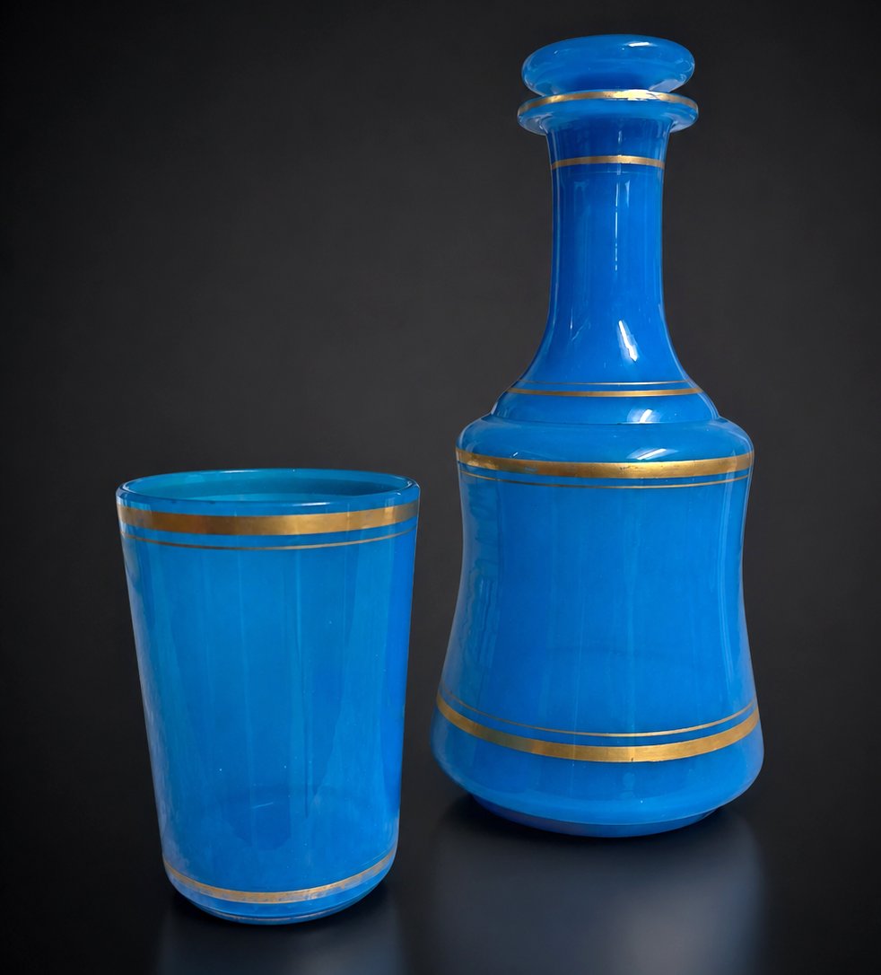 Carafe En Opaline Bleue , Gobelet , Service de Nuit , Gobelet / Verre , Louis Philippe XIXe-photo-3