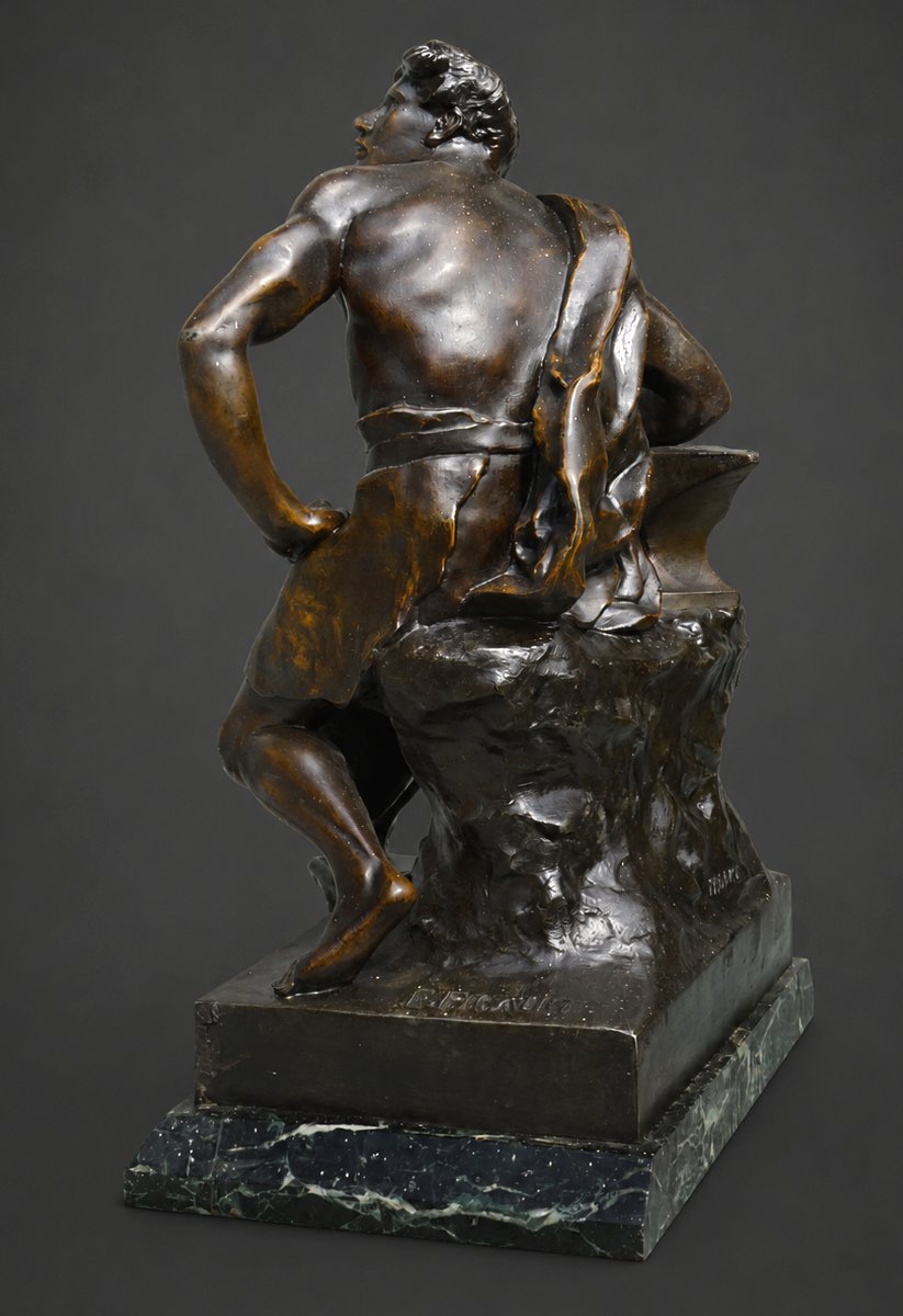 Emile Louis Picault , Sculpture Allégorique , Homme Torse Nu , Patine Bronze , Paix & Travail-photo-4