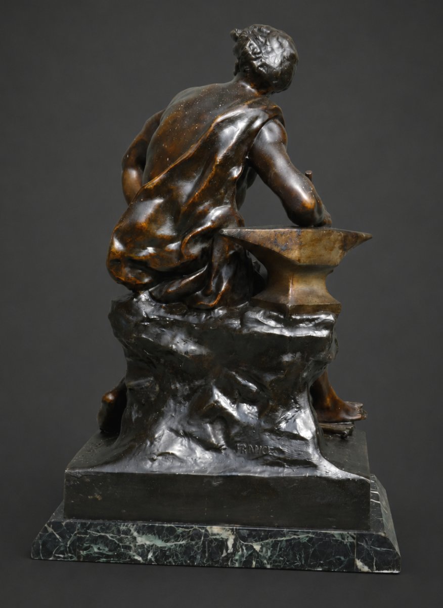 Emile Louis Picault , Sculpture Allégorique , Homme Torse Nu , Patine Bronze , Paix & Travail-photo-4