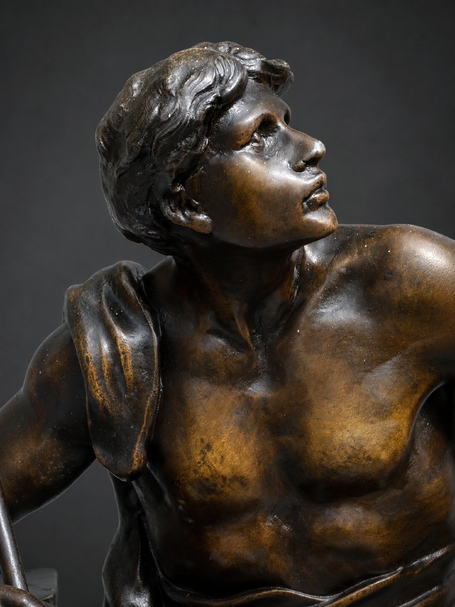 Emile Louis Picault , Sculpture Allégorique , Homme Torse Nu , Patine Bronze , Paix & Travail-photo-6