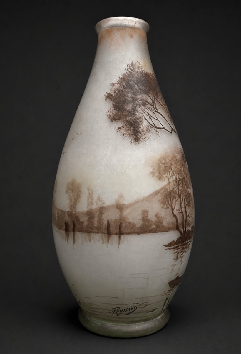 Enameled Glass Vase , Signed Jean-simon Peynaud, 1920 , Lacustre Decor-photo-2