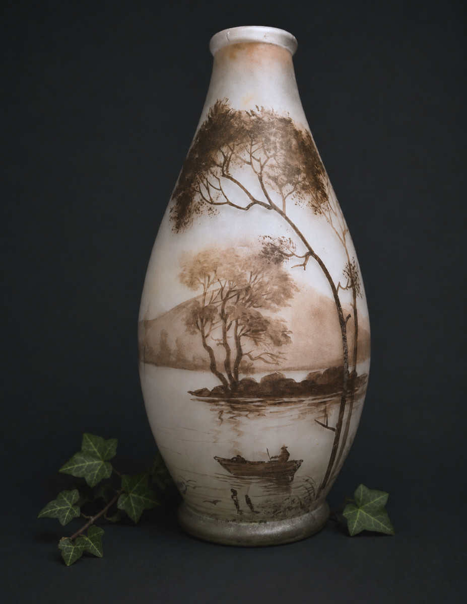 Enameled Glass Vase , Signed Jean-simon Peynaud, 1920 , Lacustre Decor