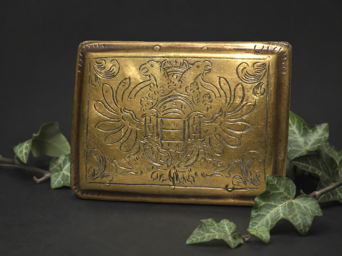 Tabatiere XVIIIE , Boite à Tabac , Laiton Gravé , Aigle bicephale , Datée 1772 Blague Habsbourg