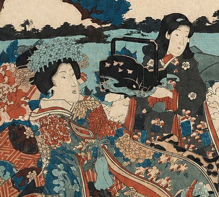 Japanese Ukiyo-e Print - Two Elegant Ladies Out For A Stroll - Edo / Meiji Period 19th Century-photo-1