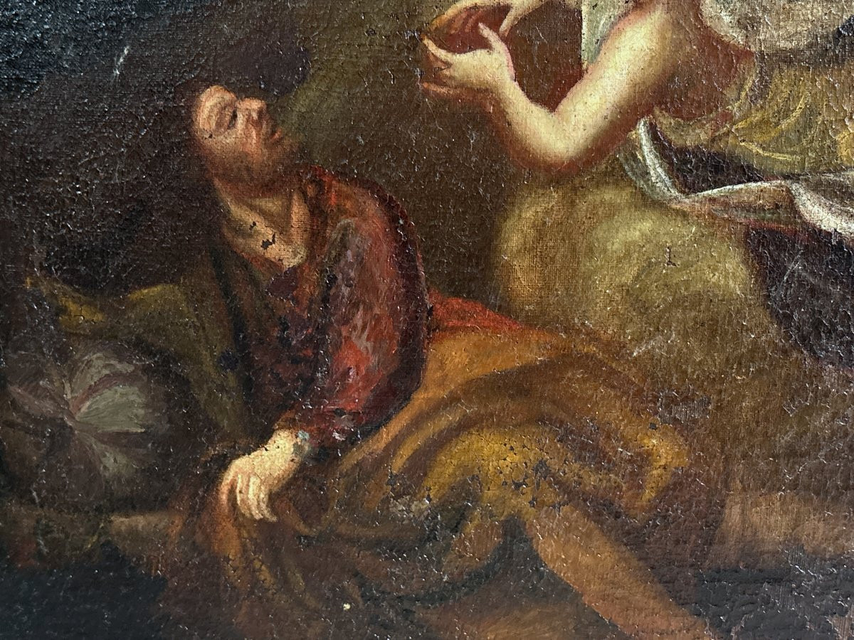 Scene Religieuse , Huile Sur Toile XVIIIe , Elie Nourri Par Un Ange Dans Le Désert , Baroque-photo-2