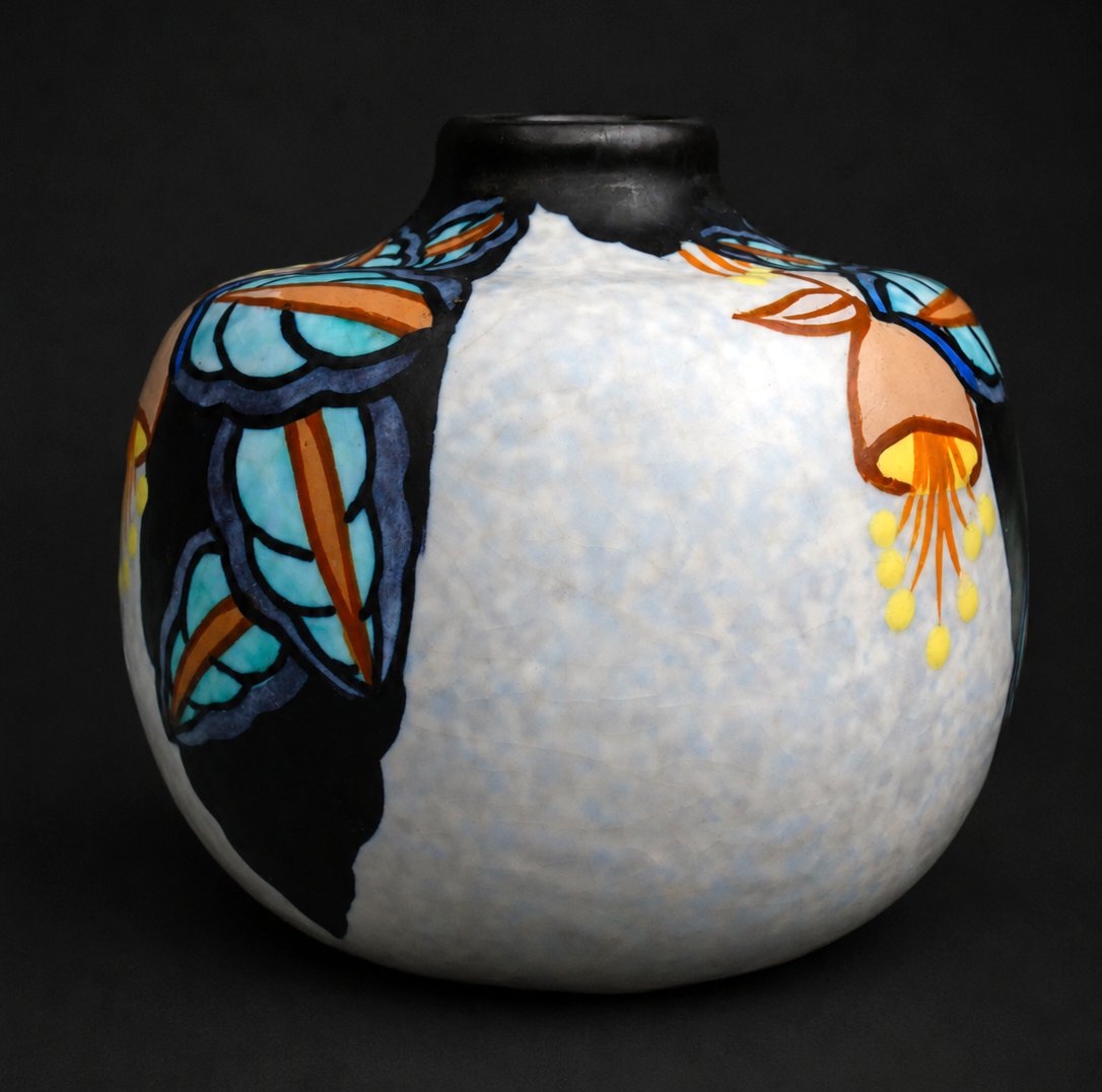 Toupie Vase , Signed Louis Dagé , Art Deco Period , 1920 , Flowers , Glazed Ceramic-photo-2
