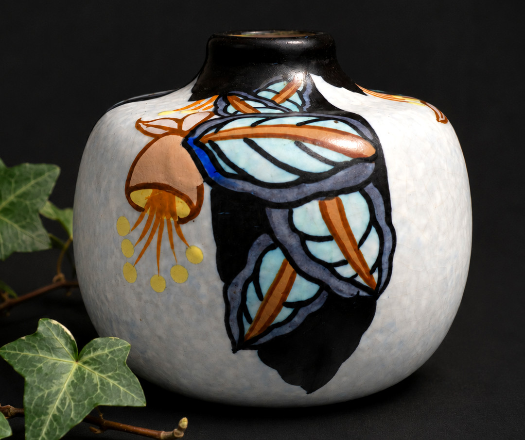 Toupie Vase , Signed Louis Dagé , Art Deco Period , 1920 , Flowers , Glazed Ceramic