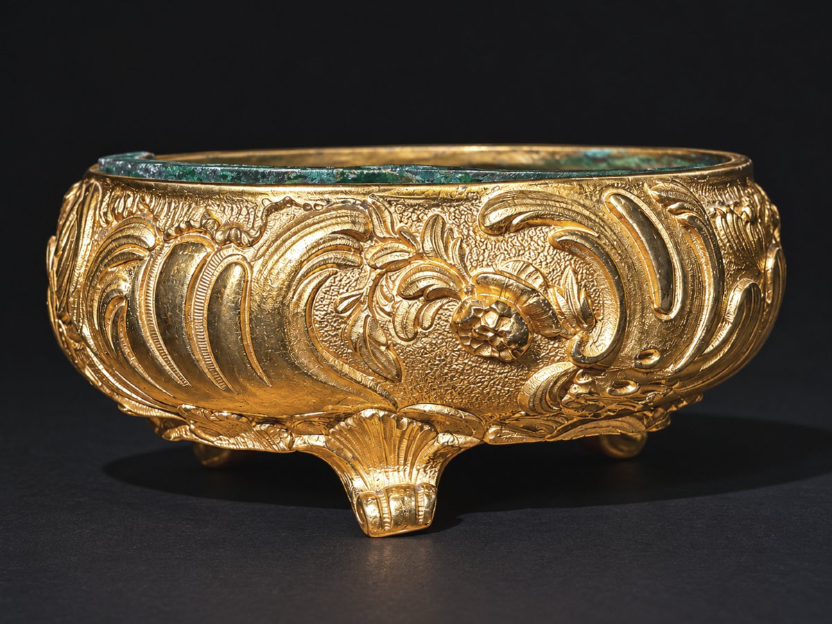 Jardiniere en Bronze Doré , 1900 Style Louis XV , Vide Poche XIXe , Trefle -photo-2