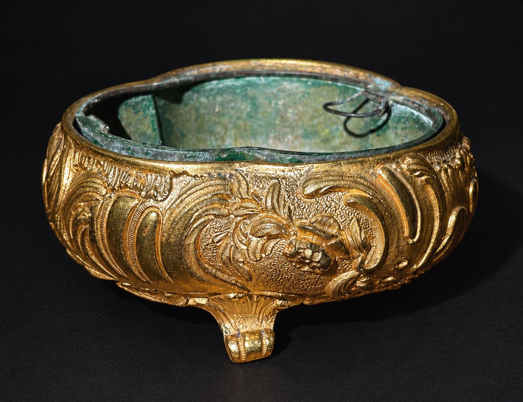 Jardiniere en Bronze Doré , 1900 Style Louis XV , Vide Poche XIXe , Trefle -photo-3