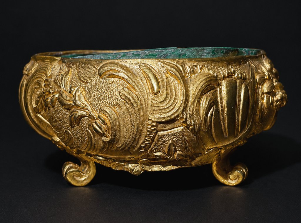 Jardiniere en Bronze Doré , 1900 Style Louis XV , Vide Poche XIXe , Trefle -photo-4