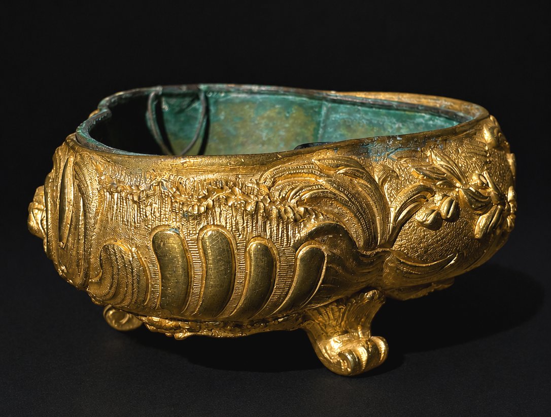 Jardiniere en Bronze Doré , 1900 Style Louis XV , Vide Poche XIXe , Trefle -photo-2