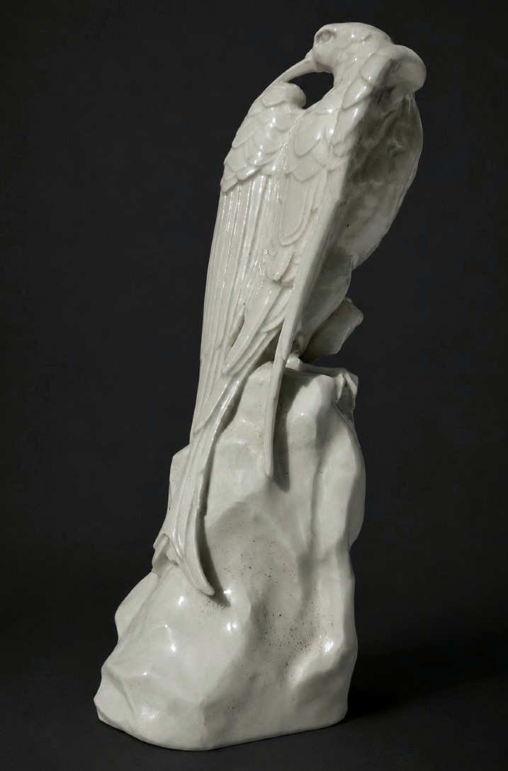 German White Porcelain Animal Subject , Exotic Bird In Nest , Circa 1930 , Paradise-photo-2