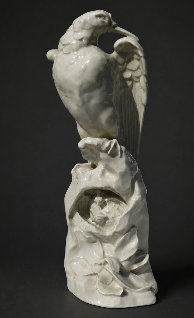 German White Porcelain Animal Subject , Exotic Bird In Nest , Circa 1930 , Paradise-photo-2