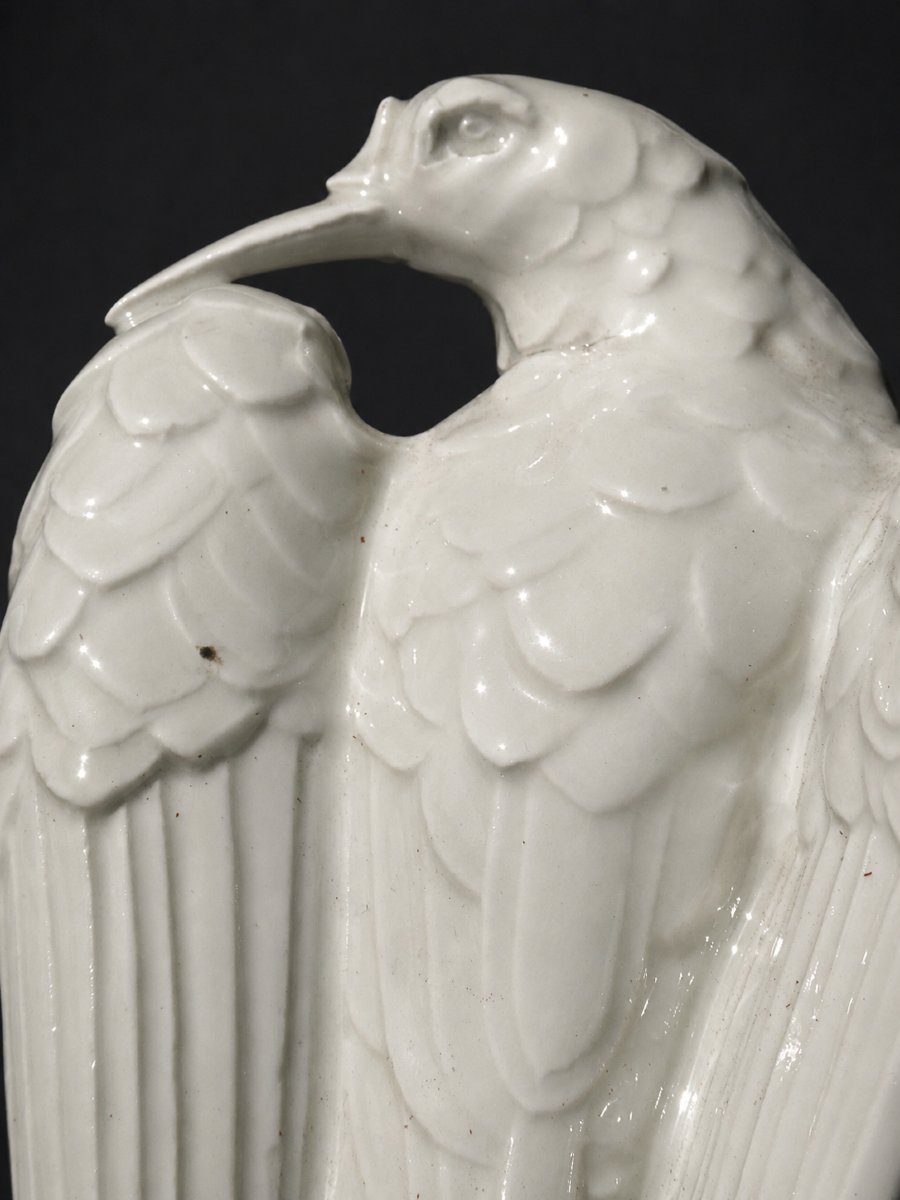 German White Porcelain Animal Subject , Exotic Bird In Nest , Circa 1930 , Paradise-photo-5