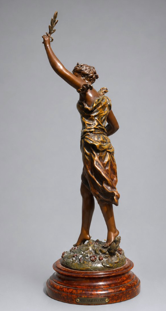 Grande Sculpture , Jeune Femme , Allégorie Du Merite ; XIXe ; Art Nouveau Regulé Patiné Bronze-photo-4