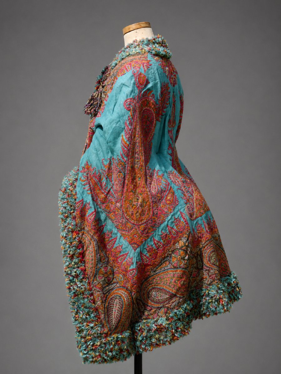 Visite Pour Robe à Tournure , Chale En Cachemire , 1870-1880 , XIXe , Mantelet , Costume-photo-3