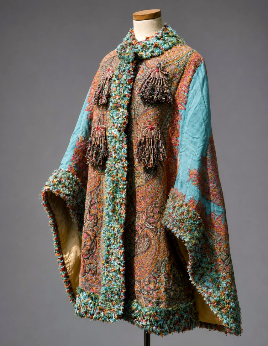 Visite Pour Robe à Tournure , Chale En Cachemire , 1870-1880 , XIXe , Mantelet , Costume-photo-4