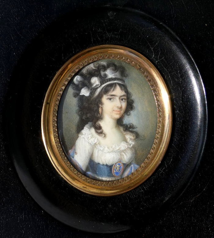 Aquarelle , Miniature Portrait D'une élégante de l'époque Directoire / Consulat XVIIIe -photo-3