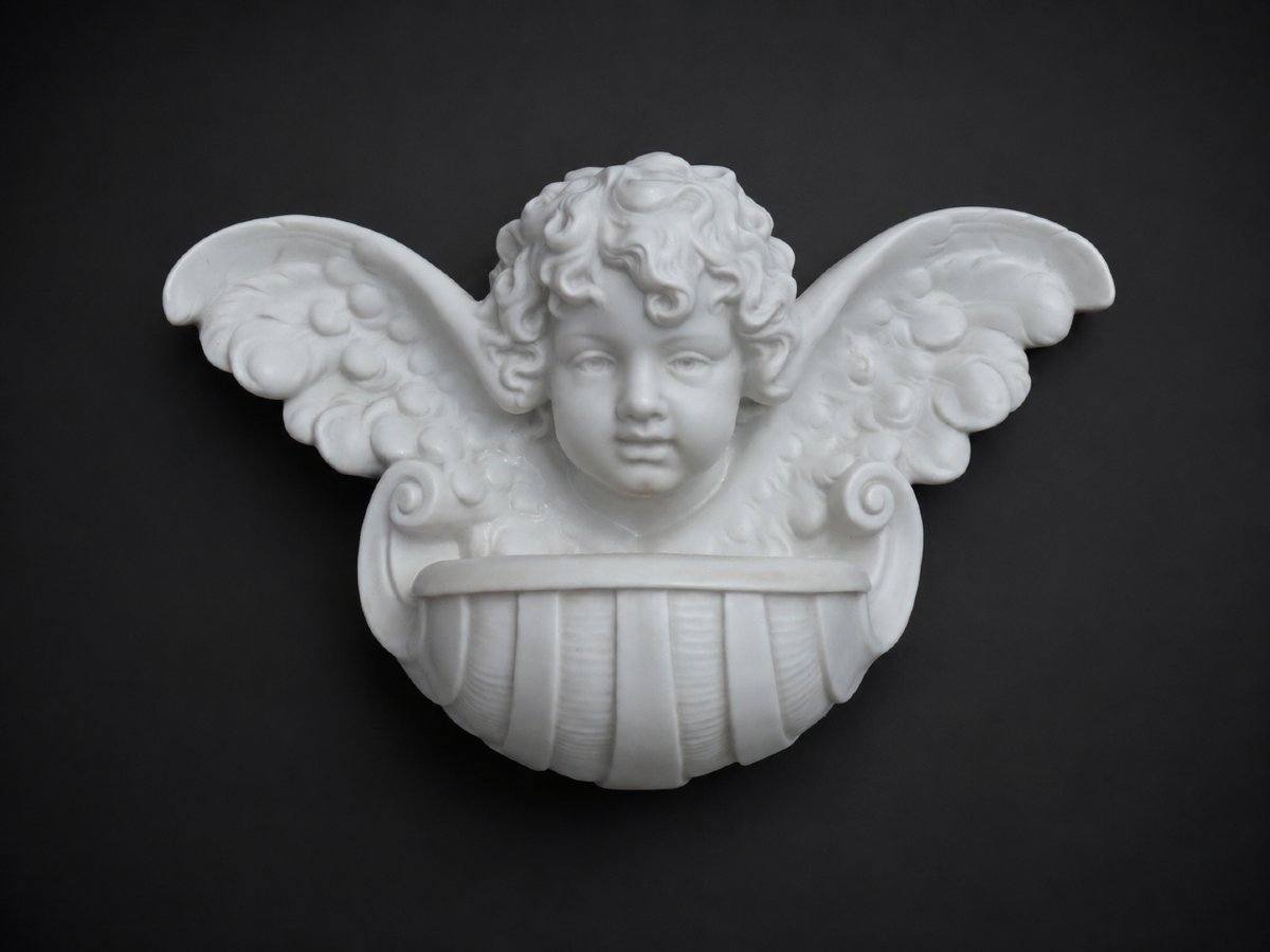 Benitier Mural , Epoque 1880 , Tete D'Angelot XIXE , Enfant Ailé , Raphael , Ange-photo-4