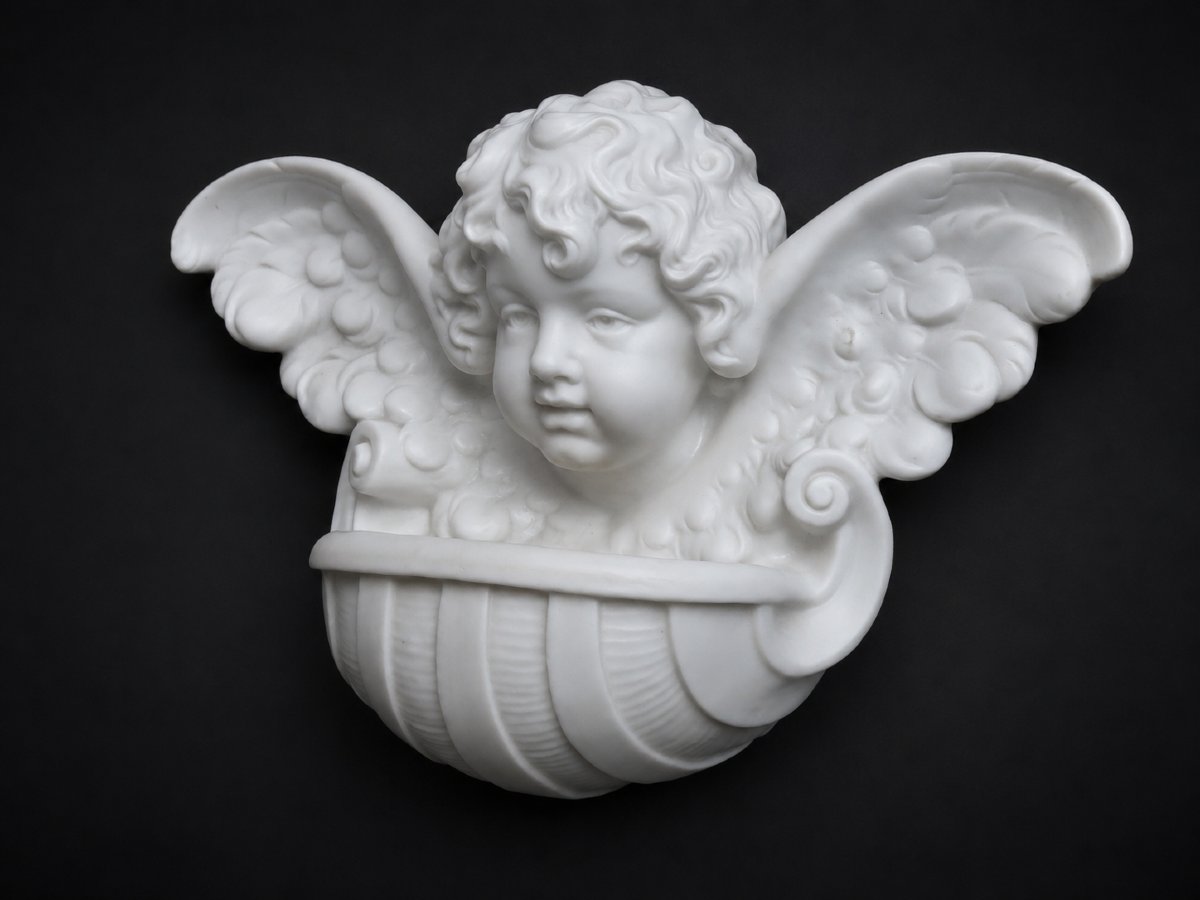 Benitier Mural , Epoque 1880 , Tete D'Angelot XIXE , Enfant Ailé , Raphael , Ange