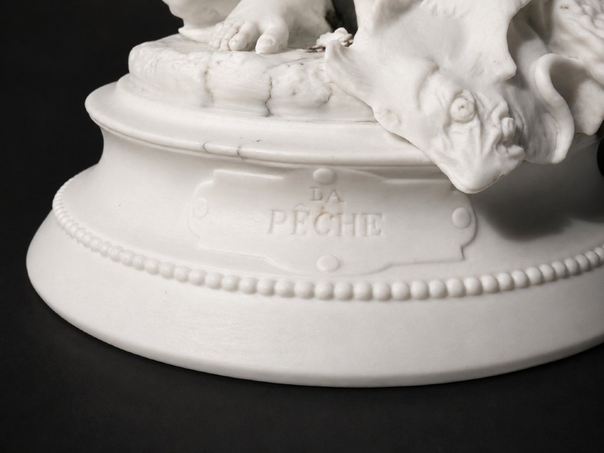 Sculpture En Biscuit Naturel , Allégorie De La Pêche , Napoleon III , Jeune Femme Naiade XIXe-photo-3