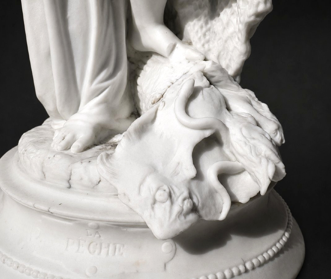 Sculpture En Biscuit Naturel , Allégorie De La Pêche , Napoleon III , Jeune Femme Naiade XIXe-photo-3