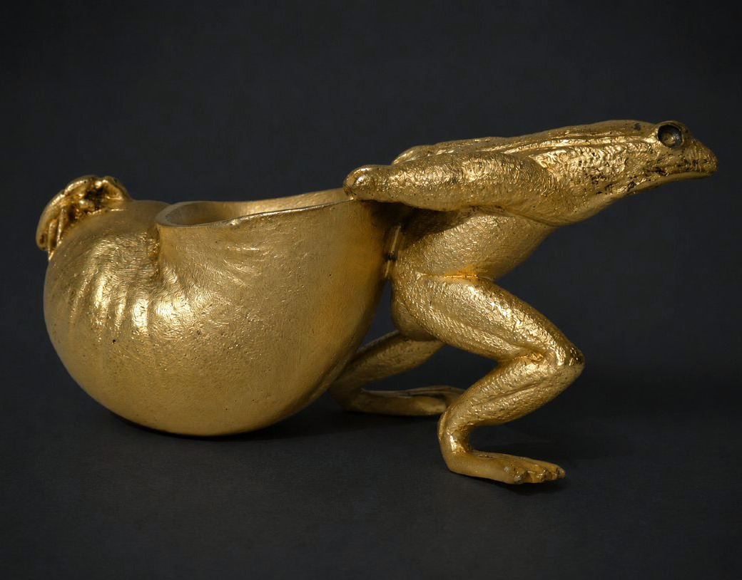 Vide-poche En Bronze Doré Signé Louchet Grenouille et coquillage  Art Nouveau , Sujet Animalier-photo-2