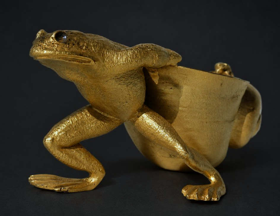 Vide-poche En Bronze Doré Signé Louchet Grenouille et coquillage  Art Nouveau , Sujet Animalier-photo-3