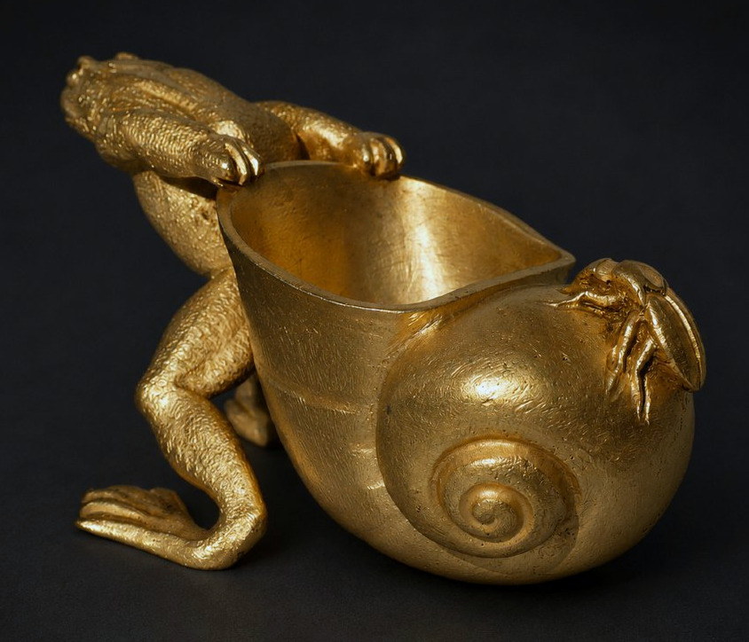 Vide-poche En Bronze Doré Signé Louchet Grenouille et coquillage  Art Nouveau , Sujet Animalier-photo-4