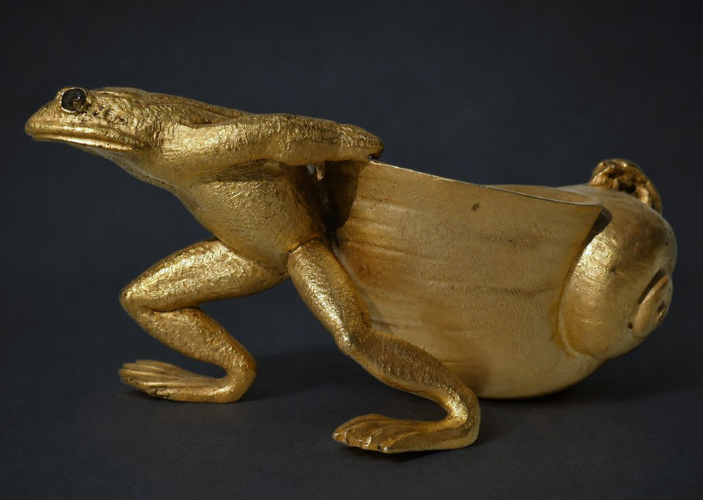 Vide-poche En Bronze Doré Signé Louchet Grenouille et coquillage  Art Nouveau , Sujet Animalier-photo-2