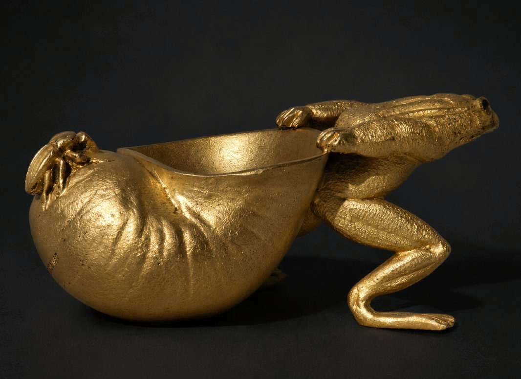 Vide-poche En Bronze Doré Signé Louchet Grenouille et coquillage  Art Nouveau , Sujet Animalier-photo-3