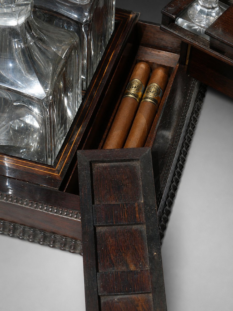 Flamed Mahogany Liqueur Cellar, Cigars - Restoration Period, 19th Century , Casket , Baccarat-photo-2