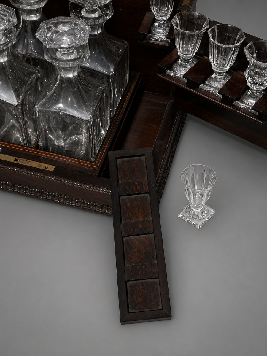 Flamed Mahogany Liqueur Cellar, Cigars - Restoration Period, 19th Century , Casket , Baccarat-photo-4