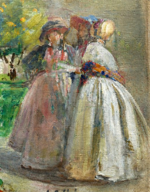 Oil On Canvas Signed Antoine Calbet (1860-1944) - Elegant Women In The Garden , Impressionist Style-photo-3