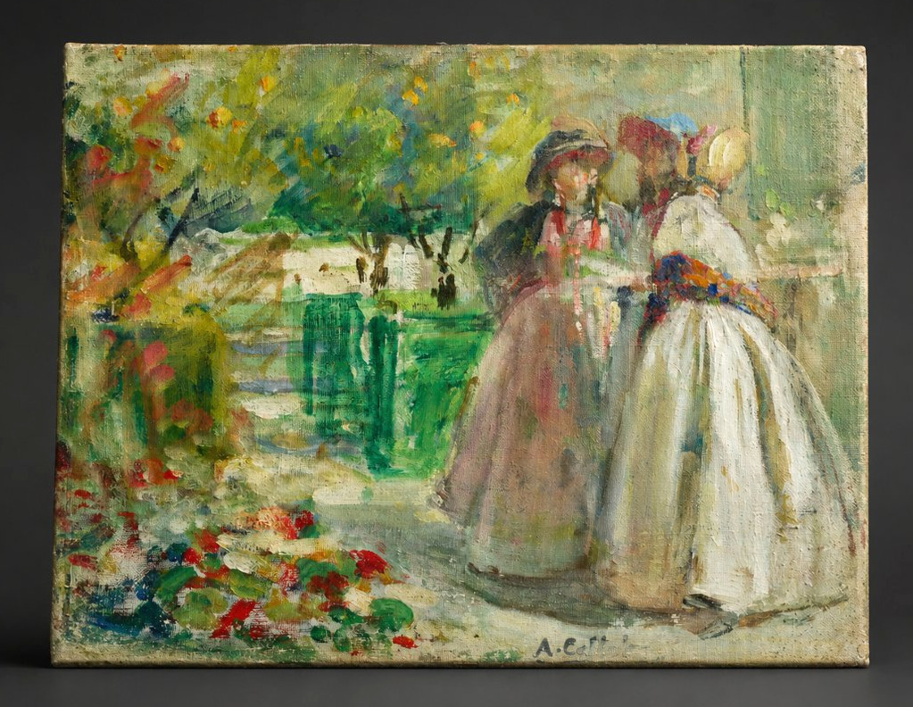 Oil On Canvas Signed Antoine Calbet (1860-1944) - Elegant Women In The Garden , Impressionist Style