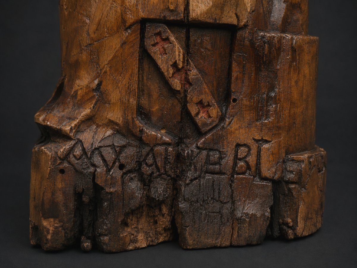 Sculpture Religieuse en Chêne Saint Nicolas , Enfants Au Saloire , Style XVIIIE , Eveque Blason-photo-3