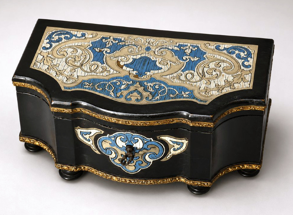 Coffret A Bijoux Epoque Napoléon III , Style Louis XIV , Marqueterie De Couleurs , XIXe , Ecrin