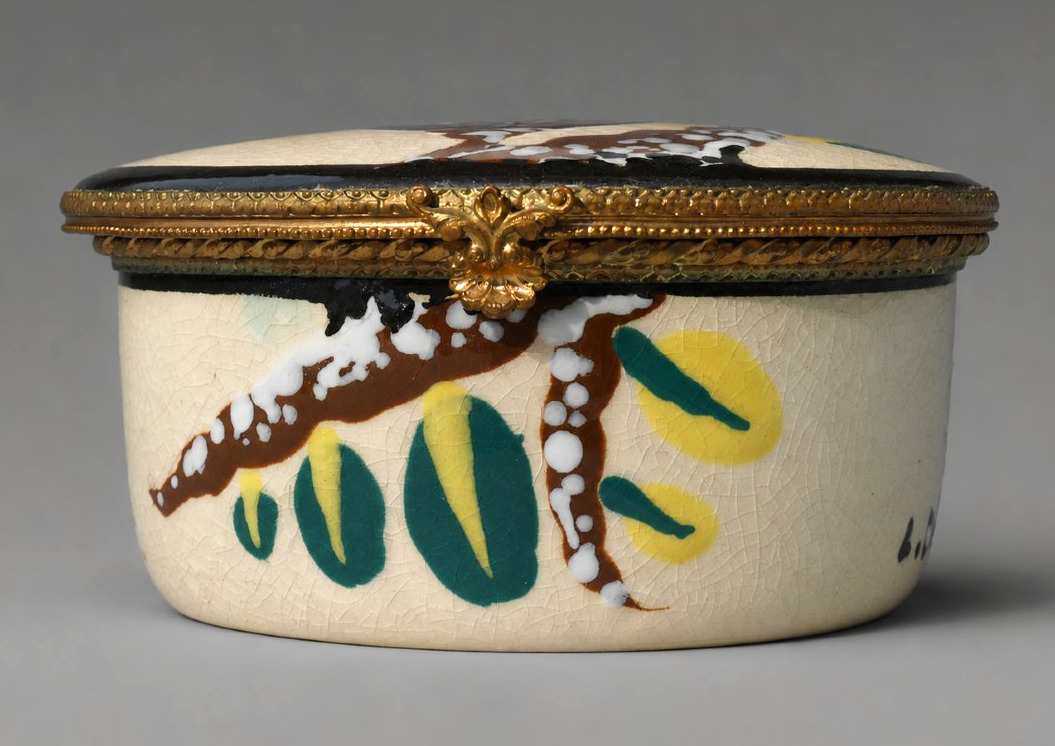 Crackled Earthenware Box, Art Deco Style, Signed Louis Dagé; 1920–1930, Candy Dish-photo-2