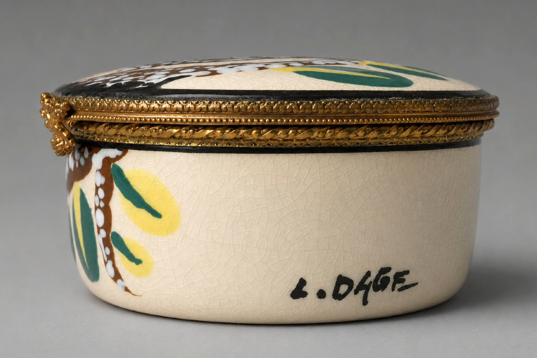 Crackled Earthenware Box, Art Deco Style, Signed Louis Dagé; 1920–1930, Candy Dish-photo-3