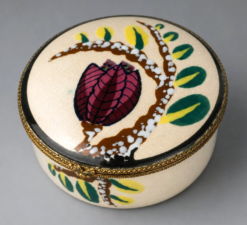 Crackled Earthenware Box, Art Deco Style, Signed Louis Dagé; 1920–1930, Candy Dish-photo-1